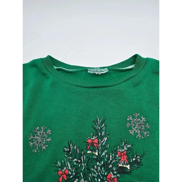 Vtg 90s Women's Green Christmas Santa Dogs Holiday Crewneck Sweater - Picture 4 of 8